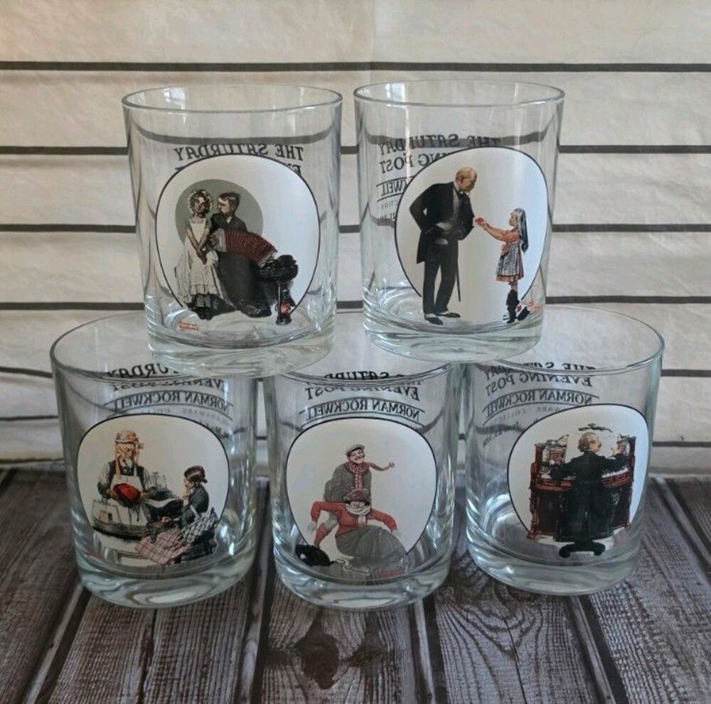 Norman Rockwell The Saturday Evening Post Glassware Collection Set Of 5
